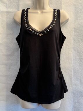 White House Black Market Black Embellished V-Neck Tank Sz-M.   Loc#W16
